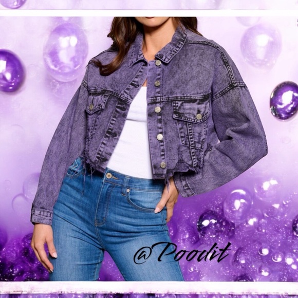 SIGNATURE Acid wash purple & black distressed Jean jacket S M L - Picture 3 of 11